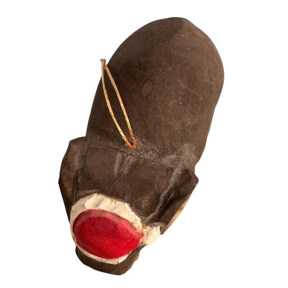 Hand-Carved Balsa Wood Elephant Ornament With Red Cap - Picture 5 of 6